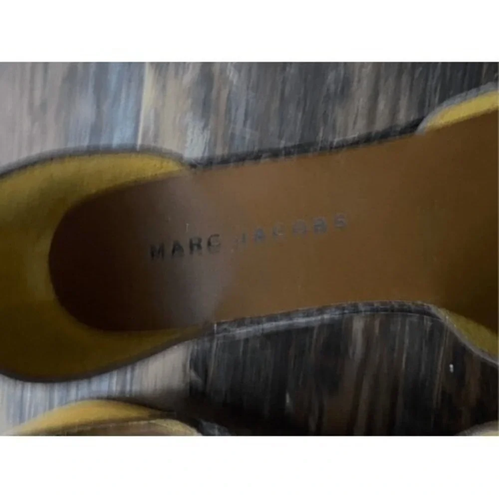 VTG Y2K Marc Jacobs Yellow Leather Floral Wedge Sandals Ankle Strap 38.5 Italy